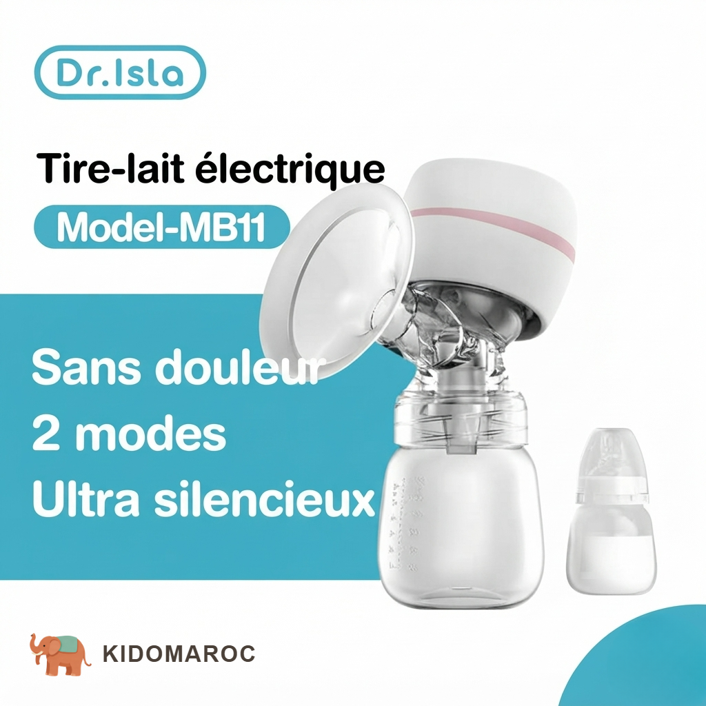 Tire-lait électrique Dr.Isla MB11 avec sa téterelle et son biberon gradué de 180 ml
