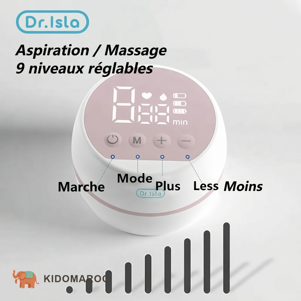 Écran LED du tire-lait avec les touches marche, mode, plus et moins